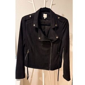 Ellison Black Faux Suede Asymmetrical Moto Jacket -NEW